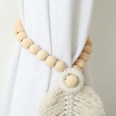 【cw】 Wood Macrame Curtain Tiebacks with Tassels Drapery Holder Straps Bead Decorative Tie Backs for Home Decoration Window Treatment ！