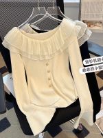 original Uniqlo NEW Autumn and winter 2023 new style ruffled round neck long-sleeved sweater for women Korean style small fragrance sweater bottoming shirt trendy top