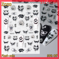 Zozo ✨Ready Stock✨ สติกเกอร์ติดเล็บอะคริลิค3D ตกแต่งฮาโลวีนการออกแบบภาพยนตร์สยองขวัญเลื่อนเล็บกะโหลกศีรษะรูปลอกริมฝีปากหยดเลือด DIY