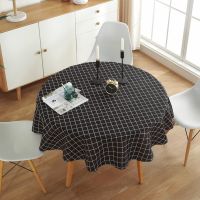 Nordic Simple Style Black and White Grid Christmas Pattern Washable Thick Polyester Cotton Round Table Cloth