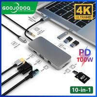 เคส GOOJODOQ USB C Hub 10ใน1จอแสดงผล Type C พอร์ต HDMI 4K RJ 45สาย VGA PD 100W 3.5มม.การ์ด SD TF การ์ด3พอร์ต USB