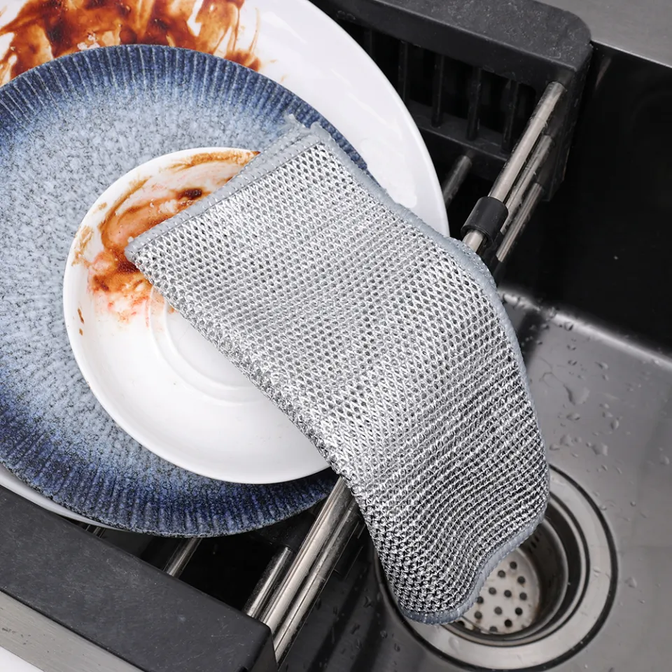 1/3/5Pcs 20*20CM Soft Steel Wire Dishwashing Cloth Double-layer Hollow  Non-stick Oil Rag Kitchen Sink Pots and Dishes Cleaning Cloth