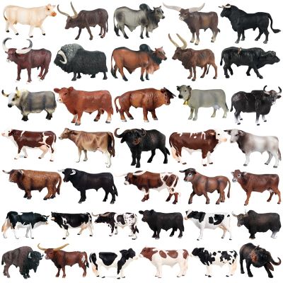 ZZOOI Simulation Farm Ranch Animals Milk Cow Cattle Calf Angus Bull Buffalo Yak Model Action Figures Educational Collect Toy Kids Gift