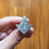 Masonic 2องศาสแควร์และเข็มทิศ Lapel Pin Letter G Freemasons เข็มกลัดป้ายโลหะ Maons สีเงินโบราณ