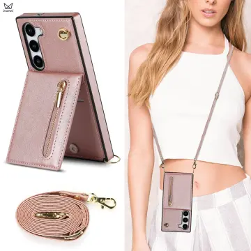 Ofocase Compatible with Samsung Galaxy S23 Ultra Case Cute for Women Girls  Luxury Plating Cover with Strap Lanyard-Brown 