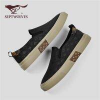 Seven Wolves Mens Cloth Shoes Summer Breathable 1 Pedal Black Casual Canvas Shoes Mens 2023 New Bean Shoes