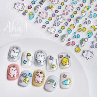 【LZ】 1Sheet Forest Unicorn Nail Art Stickers Dreamy Rainbow Lovely Decal Back Glue Korean Star Moon DIY Manicure Slider Parts TG 024