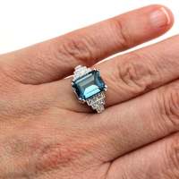 [COD] Huajie wish ร้อนแรง S925 แหวนเพทายสีฟ้าน้ำทะเลฝังเงิน แหวนวันหยุดผู้หญิงสไตล์ยุโรปและอเมริกา