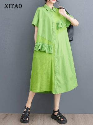XITAO Dress Loose Irregular Ruffles Patchwork Shirt Dress