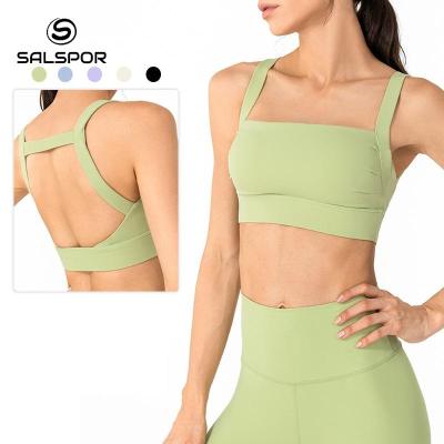 SALSPOR Beautiful Back Sports Underwear Women Shockproof Running Yoga Vest Type Fitness Bra Crop Tops Push Up Bra