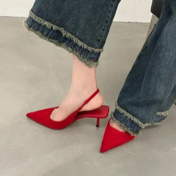 Red pointed sales strappy heels