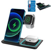 ZZOOI 15W  Fast Wireless Charger Stand For IPhone 11 12 X 8 Apple Watch 3 In 1 Foldable Charging Dock Station For Airpods Pro IWatch