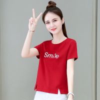 Women Tshirt Short Sleeve Round Neck Tee Summer Fashion Casual Printed T Shirt Red Top