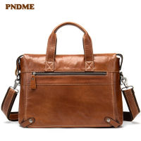 Retro genuine leather mens briefcase fashion business natural first layer cowhide laptop handbag lawyer shoulder messenger bag