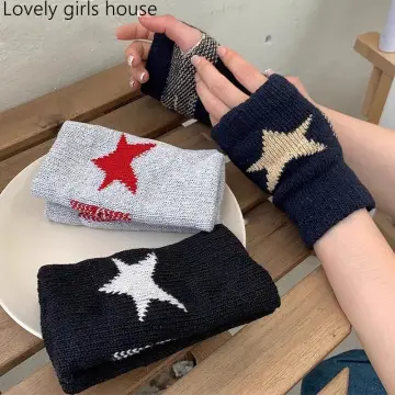 1pair Women's Open Finger Knitted Wool Writing Gloves For Autumn And Winter