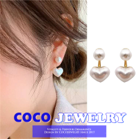 COCOJEWELRY ไข่มุกธรรมดาต่างหูรูปหัวใจ S925ต่างหูเงินสำหรับเครื่องประดับแฟชั่นสตรี