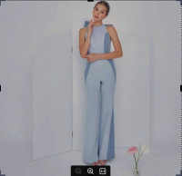 GANNIE​SHOP​ JS​ Jumpsuit จั้ม​ จั้ม​สูท​ จั้มสูทขายาว​  จั้ม​สูท​TwoTone​ จั้มสูทสีฟ้า​ แขนกุด​ มีโบว์​ ชุดสีฟ้า ชุดกางเกงขายาวสีฟ้า ชุดออกงาน