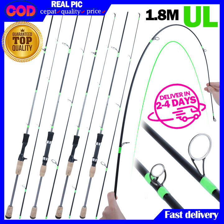 Fishing Rod 1.8m Lure Rod 2 Section Bait Rod Glass Fiber Ultra Light