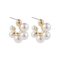 Korea Vintage Irregular Geometric C Shape Big Small Imitation Pearl Metal Stud Earrings for Women Party Jewelry