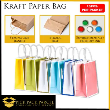 10Pcs Gift Kraft Paper Bag Reusable Solid Color Paper Bag with Handles for  Online Shopping Recyclable Clothing Shopping Bag