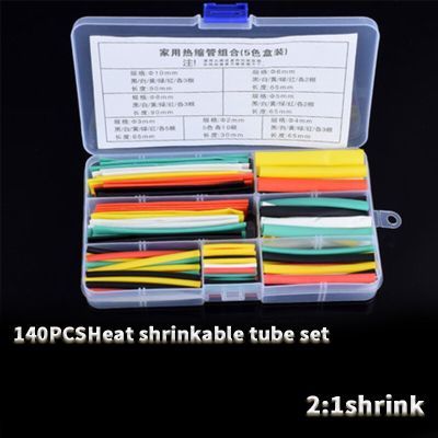 140pcs Heat Shrinkable Tube Kit Shrinking Assorted Polyolefin Insulation Sleeving 2:1 Wire Cable Sleeve Kit DIY Wire Repair Electrical Circuitry Parts