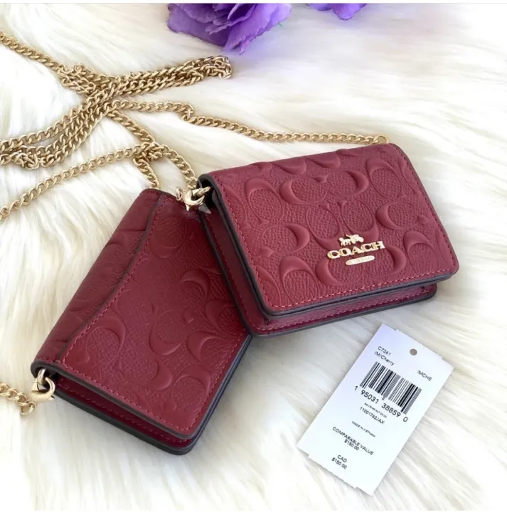 Guaranteed Original Coach Mini Wallet On A Chain In Signature Leather C7361  - Wine | Lazada PH