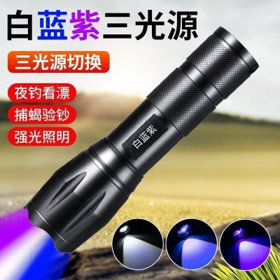 High efficiency Original dual light source rechargeable white light purple light 395UV flashlight catching scorpion lamp UV curing banknote inspection jade detection specialty