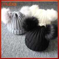 MUBAI น่ารักน่ารัก Furry Balls ถักเปีย ถักไหมพรม หมวกถักอบอุ่น Bobble Cap หมวก