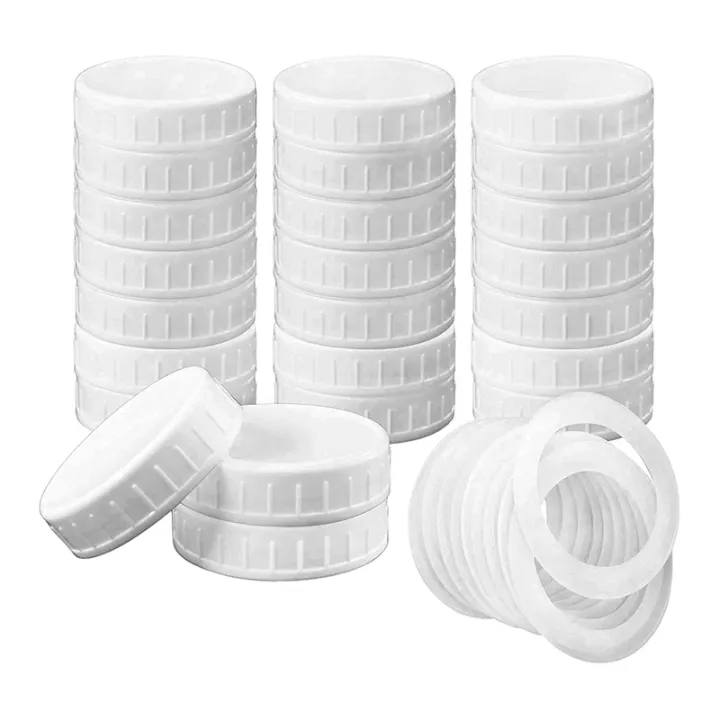 24 Count Canning Jar Lids Wide Mouth Plastic Mason Jar Lids With Silicone Seals Rings Fits Ball