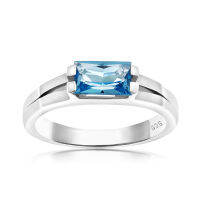 CHRISHA_แหวนเงินแท้ 925 ประดับพลอย สวิส บลูโทแพซ (Swiss Blue Topaz) และเคลือบด้วยทองคำขาว ขนาด 8 *บริการปรับขนาดแหวนฟรี แชทกับร้านก่อนสั่งซื้อ*