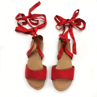 ขายดีที่สุด ioztt2023 - /☂ New Sandals Flock Flat Cross-Strap Bandage Snakelike Breathable Peep Toe Gladiator Shoes