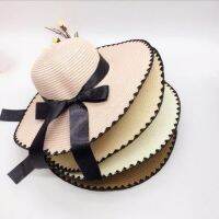 Seioum Hot Sale Fashion Hepburn Wind Black White Striped Bowknot Summer Sun Hat Beautiful Women Straw Beach Hat Large Brimmed Ha