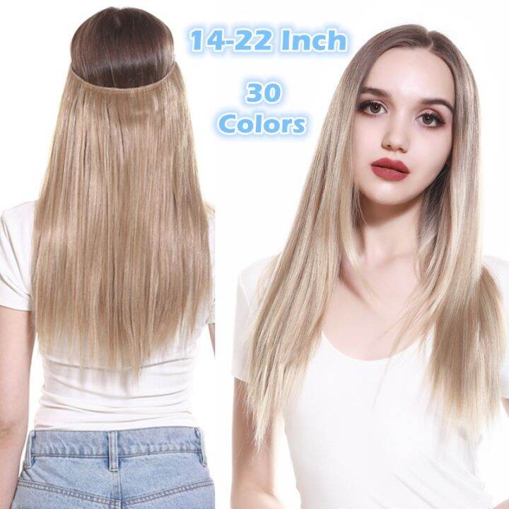 yf-synthetic-hair-extension-no-clip-piece-ombre-fake-false-straight-hairpiece-blonde