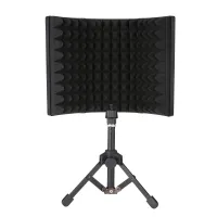 Microphone Isolation Screen with High-Density Absorbing Sponge 3-Panel Foldable Windshield Mini Wind Screen Board Sound Insulation Cover for Recording Studio Sound Absorbing Recording Equipment with Stand