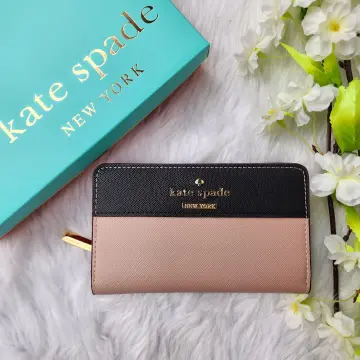 Kate Spade Staci Cameron Colorblock Large Slim Bifold Wallet Warm Beige  Black