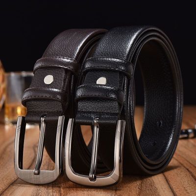 Men Pin Buckle Belt Lychee Pattern 14 Edge Wear-Resistant Scratch-Resistant