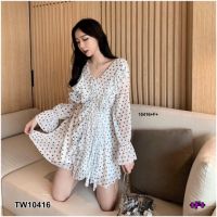 B10416 เดรสระบายลายจุดอกสานเชือก Polka Dot Dress