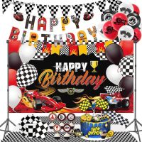 ☍✸ Black White Checkered Racing Theme Party Decorate Backdrop Car Banner Pennant Latex Balloon Boy Birthday Party Supplies