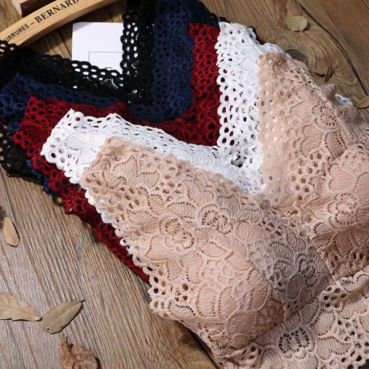 ใหม่-womens-crop-top-floral-harness-v-คอ-hollow-bralet-lace-camisole-tube-tops-สีดำสีขาวสีแดง