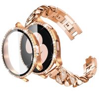 For Samsung galaxy watch 6 5 4 44mm 40mm band case bling Metal strap for galaxy watch 4 band glass screen protector case cover