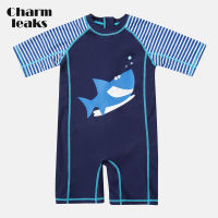 Charmleaks Baby Boys Swimwear Fish Printed Rashguard Swimsuit Child Short Sleeve Rash Guard UPF 50+ Cute Beach Wear