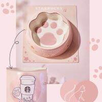 Starbuck 2022ใหม่ Cherry Blossom Pink Cat Paw Cat Shape ชามสัตว์เลี้ยงพร้อมแผ่นกันลื่นสีชมพู