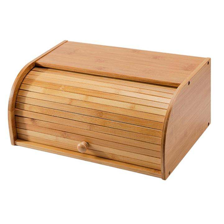 BolehDeals Wooden Bread Box Roll Top Bin Storage Loaf Kitchen Bread