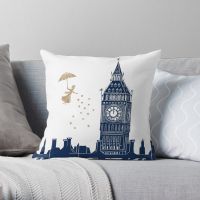 ☂ Mary Poppins and Big Ben Linocut Throw Pillow Cushions Cover