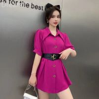 Large size womens Western style waist slimming shirt womens summer New loose all-match slimming shirt for women V729