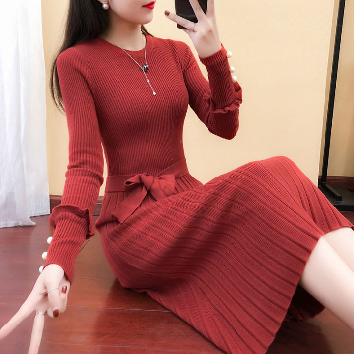 Váy Len Dài Tay Cho Nữ Váy Len Cơ Bản Mùa Xuân Thu Đông 2020 ...