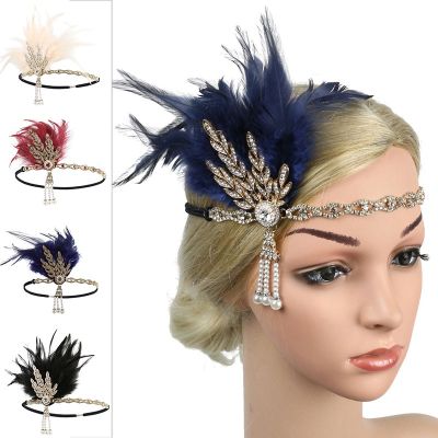 【YF】 1920s Hairband Headpiece Feather Flapper Headband Headdress Vintage Costume Party For Women feather headpiece