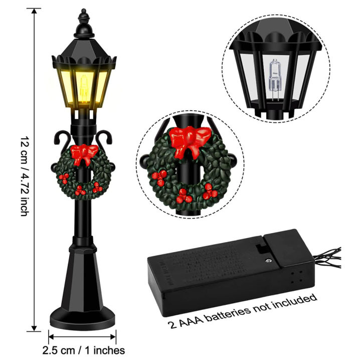ไฟถนน-p7tjd-คริสต์มาสขนาดเล็ก-4ชิ้นโคมไฟทางเดินในหมู่บ้านตุ๊กตาไฟถนนตุ๊กตาเสาสำหรับวิว-diy-ขนาดจิ๋วอุปกรณ์ตกแต่งสวนนางฟ้า