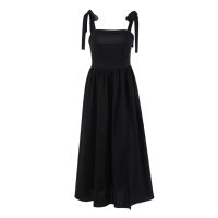 OOTN Black Casual Sundress Women High Waist Sleeveless Strap Dress Summer Ruched Elegant A-Line Midi Dress Cotton Pink