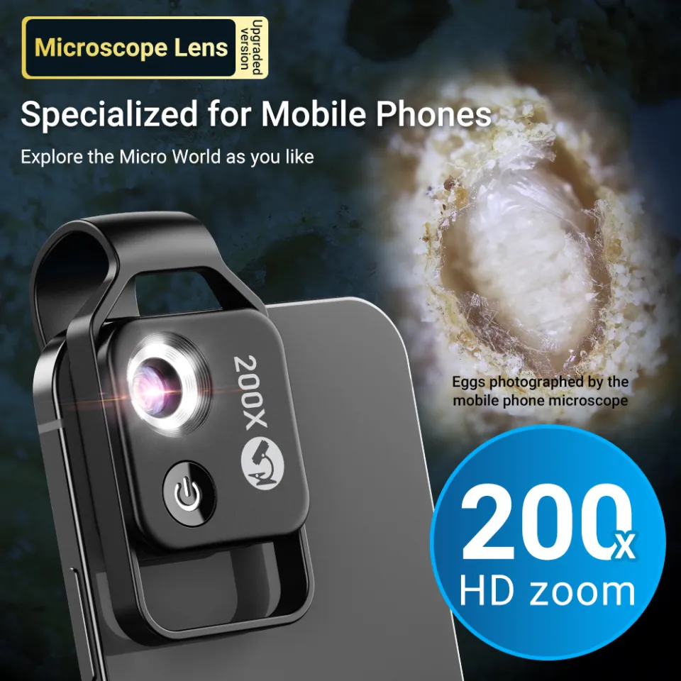 200X Phone Mini Pocket Microscope with LED Light/Universal Clip, Portable  Digital Microscope Camera Attachments for 99% Smartphone, Microworld for